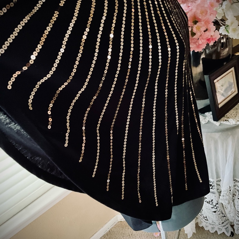 No Boundaries Black and Gold Poncho Top with Metallic Stripes - Picture 3 of 5
